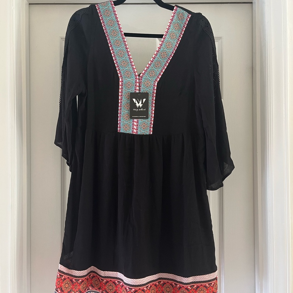 NWT White Mark Black and Multicolor Midi Dress